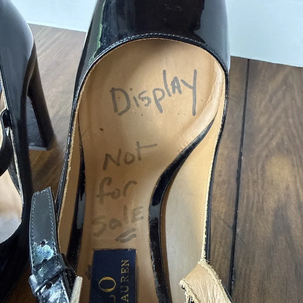 Polo Ralph Lauren Emerson Patent Leather Mary Jane Pumps Black Size 39 US 8.5
